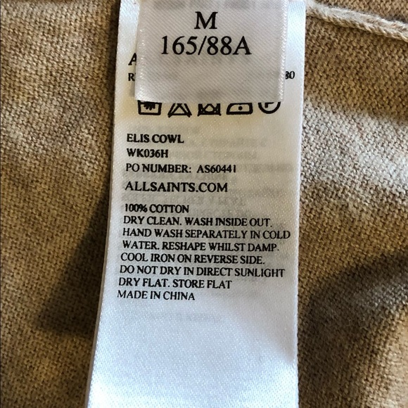 AllSaints ”Elis”Tan Cowl Neck Lightweight 100% Cotton Sweater,Size-Medium - Picture 9 of 9